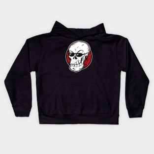 Cool skull with sunglasses (white and red) Kids Hoodie